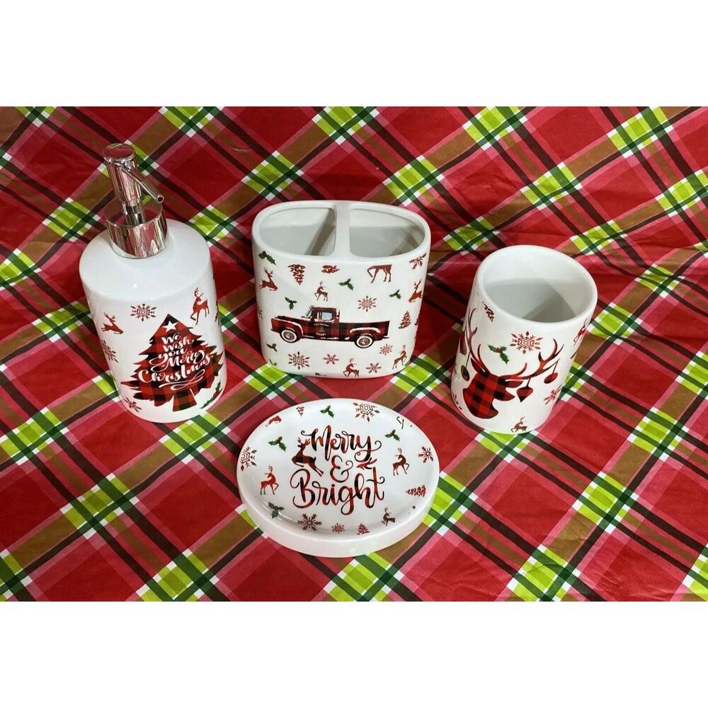Christmas Bathroom Accessory Sets of 4, Reindeer Christmas Bathroom Decor - Picture 7 of 9